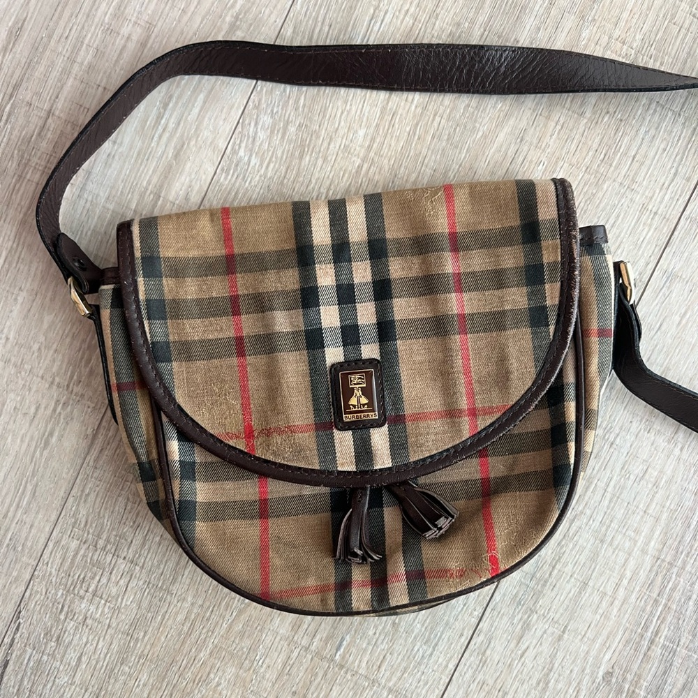 Burberry Tan and Red Plaid Crossbody Bag